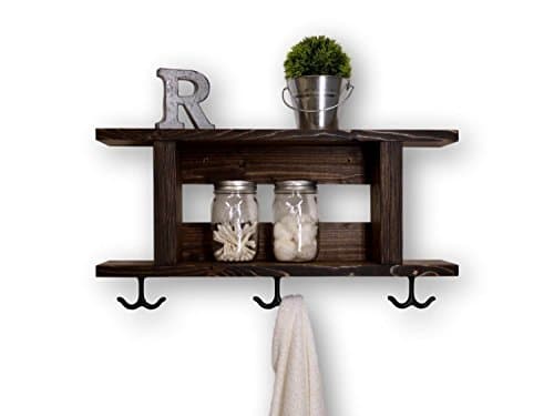 Handmade Two Tier Bathroom Ladder Shelf 3 Hooks