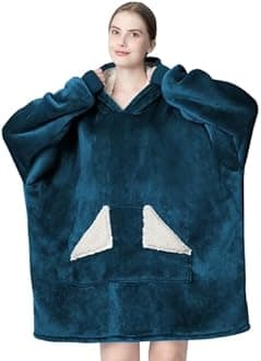 Touchat Wearable Blanket Hoodie, Oversized Sherpa Blanket Sweatshirt with Hood Pocket and Sleeves, Gifts Hooded Blanket for Adult Women Men (Dusty Blue)