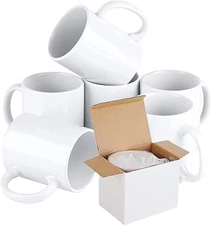6 x Sublimation Mugs Blank 11oz White Sublimation Coffee Mugs Large Handle Sublimation Cups with Gift Boxes