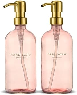 Soap Dispenser 2-Piece Set | 16.9oz Pink Bottles with Gold Stainless Steel Pump Core