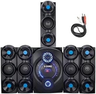 9 CORE|Black Commando Home Theatre 5.1 Channel or Wall Mount Satellites. 6 inch subwoofer Multimedia Connectivity Bluetooth,Fm,USB,Aux. Compatible with Smart tv,Laptop,Smart mobiles,Gaming Console etc