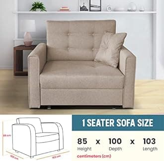 Mk Sofa Bed - Folding Single Sofa Bed Chairs - A Modern & Luxurious Furniture for Living, Drawing Room, Folding 1 Seater Sofa Bed with Premium Quality Fabric - Wooden Sofa Available in Beige Color