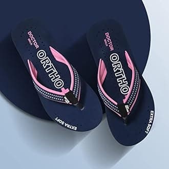 Doctor Walk Soft Comfort Flip Flops, Black and Red, Cushioned Thong Sandals Slipper for Women's