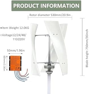 12000W No Noise Vertical Wind Turbine Generator,12V 24V 48V Magnetic Levitation Wind Turbine Residential Wind Turbine Kit with MPPT Controller, for Home Street Lighting,White-48V