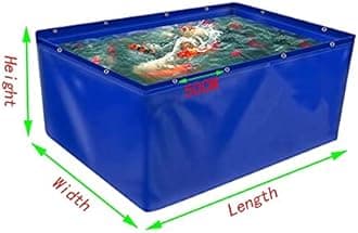 YJFENG Foldable Fish Pond, Temporary Waterproof Canvas Holding Tank, 0.5mm Heavy Duty Tarp Water Storage Pool for Saltwater Fish, Koi Turtles with Drain (Color : Blue, Size : 1.5x1x1M)