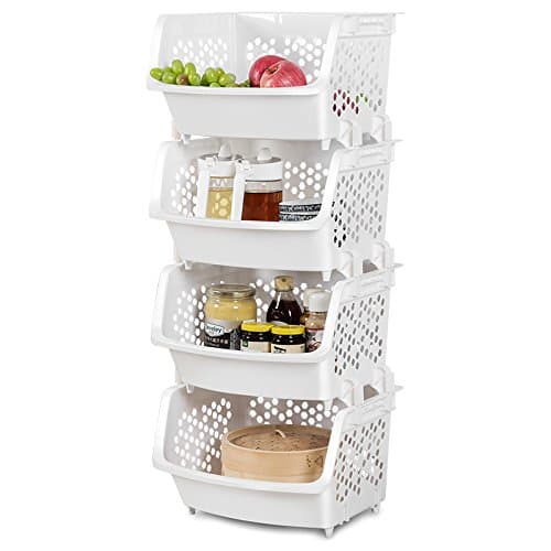 AOJIA Storage Stacking Bins, Household Kitchen Plastic Stackable Vertical Storage Organizational Bins Vegetable Fruit Food Storage Basket Rack Organizer AJ9002,