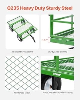 VEVOR 1200 Lbs Steel Garden Cart, Heavy Duty Pullable Garden Wagon Yard Cart, 2 in 1 Outdoor Metal Utility Wagon Yard Trailer with 13" All Terrain Tires, Mesh Removable Sides and 180°Rotating Handle