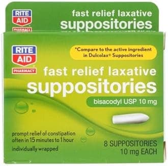 Rite Aid Pharmacy Laxative, Fast Relief, 10 mg, Suppositories, 8 Suppositories