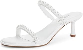 Two Strap Heeled Sandals for Women Kitten Heel Rounded Toe Heels Women Slip on Open Toe Sandals