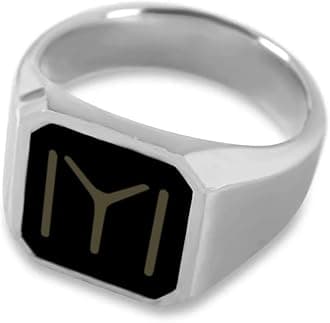 Utkarsh (19 No. Size Stylish Funky Geometric Polygon Stainless Steel Cushion Gem Stone Dripping Glue Black Square Enamel Sand Kayi Qabila Iyi Thumb Finger/Knuckle Signet Ring For Men's & Boy's