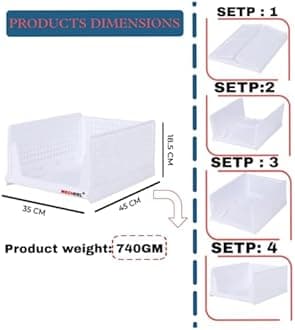 MECHDEL | Wardrobe Organizer For Clothes | Cupboard Organizer | Foldable Shirt Stacker Box | Cloth Box for Almirah | Closet Storage Basket |Plastic Stackable Closet Organizer (White, 1PCS)