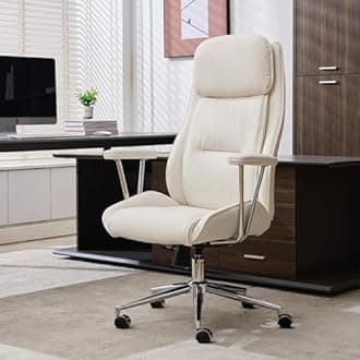 Executive Chair Mid Century Office Modern Chair,55° Reclining High Back Desk Chair with Wheels,Conference Room Chairs,White Office Chair,Swivel Chair 330lbs,Computer Chair for Adults