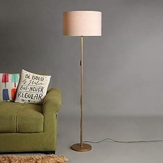 Darkroom Lights Premium Italian Floor Lamp Standing Modern Black Finish 5ft Height Off White Lamp Shade 12 inches Drum Shade for Living Room Corner, Home, Hotel, Office (Round Shade) (Golden)