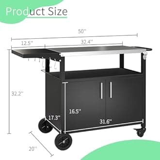 Shintenchi Outdoor Grill Cart Table with Stainless Steel Top for Kitchen Prep and BBQ, Outdoor Kitchen Island Table with Side Handle, Multifunctional Outdoor Grill Table, Black