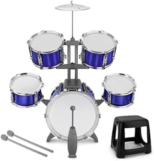 Kids Drum Set 5 Piece Toddlers Jazz Drum Kit with Stool Musical Instrument Toys for 3 4 5 6 Year Old Boys Girls Birthday Gift