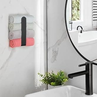 Taozun Hand Towel Bar Bathroom Towel Holder Black Single Towel Rack Self Adhesive Towel Ring Stainless Steel Towel Rail for Bathroom Kitchen, 2 Packs