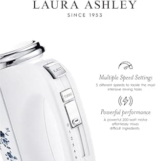 Laura Ashley Hand Mixer Electric Handheld 200W - Hand Held Electric Whisk with 5 Variable Speeds - Hand Mixers with Durable Stainless Steel Beaters - Easy to Clean Light Weight Cake Mixer for Baking