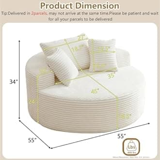 55''L Oversized Round Chaise Longue Chair Indoor, Corduroy Sponge Single Sofa, Oversized Round Chairs, Modern Sleeper Chair for Living Room,Projection Room, Wide Armrest Chairs Beige