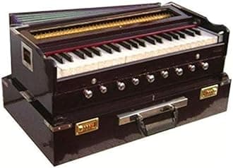 BINA No.17 Deluxe Harmonium, 2024 Edition, 3 1/2 Octaves, Checked & Retuned by Aakrati Musicals, Folding, Special Reeda, 9 Stops, Rosewood Color, Indian Keyboard