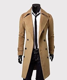SOMTHRON Men's Casual Trench Coat Slim Fit Notched Collar Long Jacket Business Overcoat Double Breasted Pea Coat