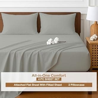 ARlinen Super Single Waterbed Sheet Set - 4 Piece, 100% Cotton, 15 Inch Deep Pockets, Attached Design, Extra Soft Solid Light Grey Bed Sheets