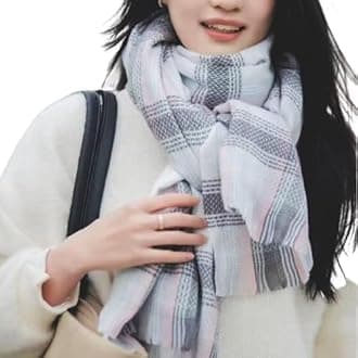 Alexvyan Winter Pink & Grey Multicolor Warm Stoles Shawls Long Small Checked Scarves Woolen Women Casual Scarf Soft Wrap for Casual Formal Occassions- 200CM*70CM