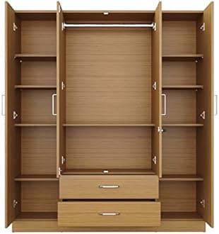 Wakefit Wardrobe | 1 Year Warranty | Engineered Wood Almirah, Cupboard for Clothes Storage | 4 Door, 1 Drawer, 1 Hanging Space | Organza Plus - Urban Teak