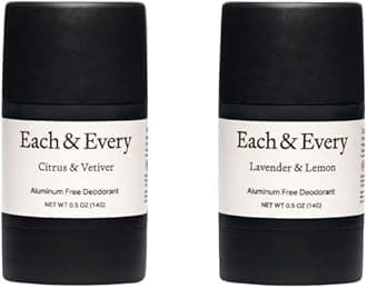 Each & Every All Natural Deodorant for Women & Men - Sensitive Skin, Vegan, Baking Soda & Aluminum-Free Deodorant - Clean Long Lasting Odor Control - Multiple Scents, Natural Fragrance (0.5oz, 2pk)