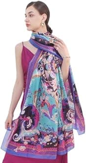 DANA XU Women's 100% Mulberry Satin Silk Pashmina Shawl Wraps Extra Large Floral Scarf for Evening Dresses, Soft Oversized
