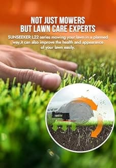 Sunseeker L22 Plus Robotic Lawn Mower 0.6 Acre/ 26,000 Sq.Ft, with Mapping Function and App Control, Only 52 db,Rain Sensor & Boundary Wire, Battery & Charger Included, Black & White…