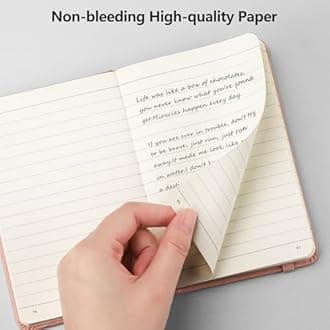 RETTACY Small Notebook 2-Pack - A6 Leather Hardcover Pocket Notebook with 160 Pages per Pack, College Ruled Notebook, 100 GSM Premium Acid-Free Paper, Back Pocket, 3.5" × 5.5" (Black & Pink)