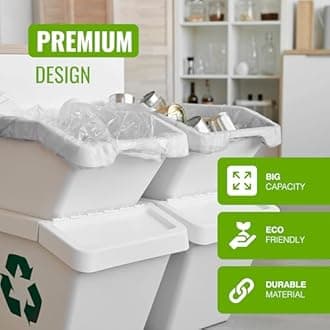 EcoBag - 100 Pack Heavy Duty White Bin Liners - 100L - 15 Microns - Extra Strong, Leak-Proof, Tear-Resistant Bags for Swing Bins, Kitchen, Home & Office (580x880mm)