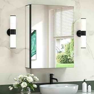 TokeShimi 20x26 Recessed Medicine Cabinet with Mirror,Aluminum Black Bathroom Mirror with Storage, Adjustable Tempered Glass Shelves