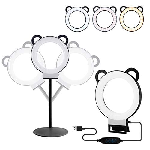 Ring Light, 6inch Led Ring Light Kit Adjustable Desktop Lamp USB Plug with Stand,Lusweimi Mini Tabletop Light for Live Stream/Makeup/YouTube Video, 3 Light Modes & 11 Level (Black)