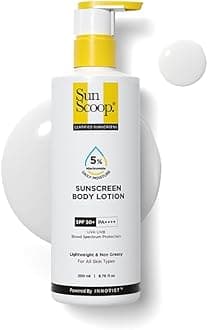 SunScoop 5% Niacinamide Daily Moisture Sunscreen Body Lotion SPF 50+ PA++++ Broad Spectrum| In-Vivo Tested| 24-Hours Moisturization| Non-Greasy| No White Cast| Reduces Tan| Smoothens Skin (200ml)