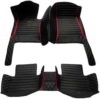 Custom Making Car Floor Mats for 95% Sedan SUV Sports Car Full Coverage Cute Men Women Pads Protection Non-Slip Leather Floor Liners (Black red Strips)