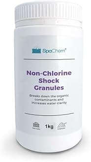 – Non Chlorine Shock Granules 1kg Tub - For bromine and chlorine users, oxygenates water and reactivates dormant bromine & chlorine.