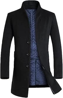 Men's Trench Coat Long Wool Blend Overcoat Slim Fit Down Topcoat
