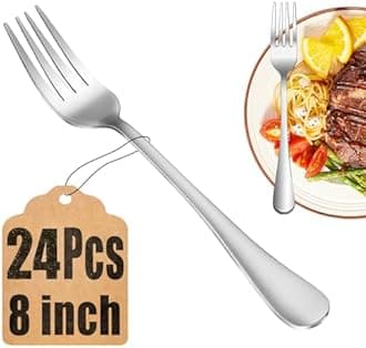 24 Piece Dinner Forks Set, Food-Grade Stainless Steel Silverware Forks, Cutlery Fork, Metal Fork for Home, Kitchen or Restaurant, Mirror Polished, Dishwasher Safe - 8 Inch