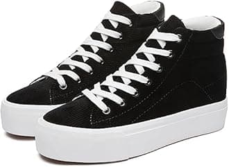 THATXUAOV Womens Corduroy High Top Sneakers,Casual Platform Shoes for Women,Lace up Platform Tennis Shoes(Black.US9)