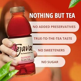 Tejava Unsweetened Raspberry Black Iced Tea, 16.9oz PET Bottles, Award Winning, Non-GMO-Verified, from Rainforest Alliance-Certified farms (12 Pack)