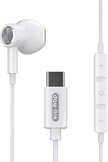 Daw Link Type C Headphones Wired Earphones, In-Ear Headphones with Noise Isolation, Deep Bass & Clear Sound, Type C Earphone with Microphone Volume Control Compatible with USB C Devices (Mono)