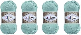Hand Knitting Yarn 100% Microfiber Acrylic Yarn Alize Diva Silk Effect Thread Crochet Art Lace Craft Lot of 4 skeins 400gr 1532yds (463)