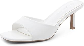 Women's Low Heels Stiletto Heeled Slides, Open Toe One Band Slip-On Heeled Mules – Dressy Heeled Sandals for Prom, Party Wedding and Vacation