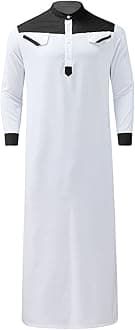Mens Long Sleeve Kaftan Thobe Mens Thobes Muslim Plain Arabic Kurtas Jubba Thobe for Men Men Shoes for Shalwar Kameez Islamic Prayer Clothes Men African Mens Clothing Big and Tall UK Sales Clearance