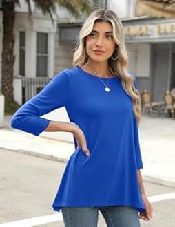LOMON 3/4 Sleeve Tunic Tops for Women Loose Fit Dressy Casual Blouse Flowy Shirts to Wear with Leggings S-3XL