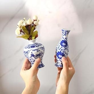Dandat 8 Pcs Mini Chinoiserie Bud Vases Ceramic Blue and White Floral Chinese Porcelain Vase Set for Shelf Table Centerpieces Home Decor(Rustic)