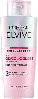 L'Oreal Paris Shampoo for Dull Porous Hair, Elvive Glycolic Gloss Sulphate-Free with Glycolic Acid Complex for Mirror-like shine, Instantly Transforms Dull Hair for Shine, Smoothness & Strength, 200ml