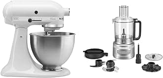 KitchenAid Classic Series 4.5 Quart Tilt-Head Stand Mixer K45SS, White & 9 Cup Food Processor - KFP0921