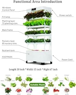 Hydroponics Growing System Tower Indoor Herb Garden Kit with Grow Light | Smart Garden for Home Kitchen Windowsill | Vegetable Gardening Starter, White 0828